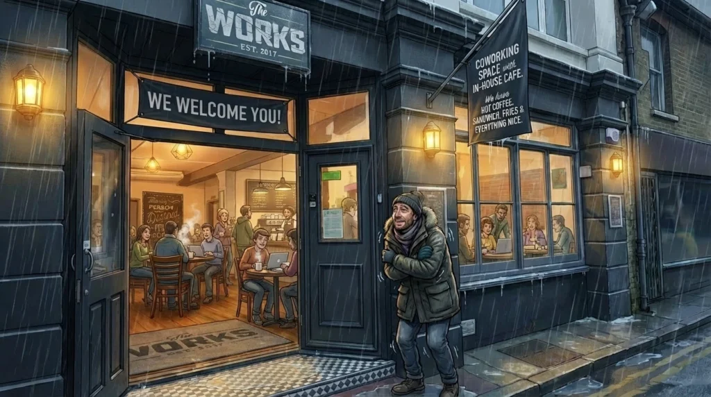 the works, cold, rain, eastbourne