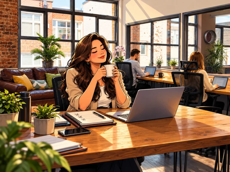 Professional working in a modern office while managing end-of-year workload and protecting their mental wellbeing.
